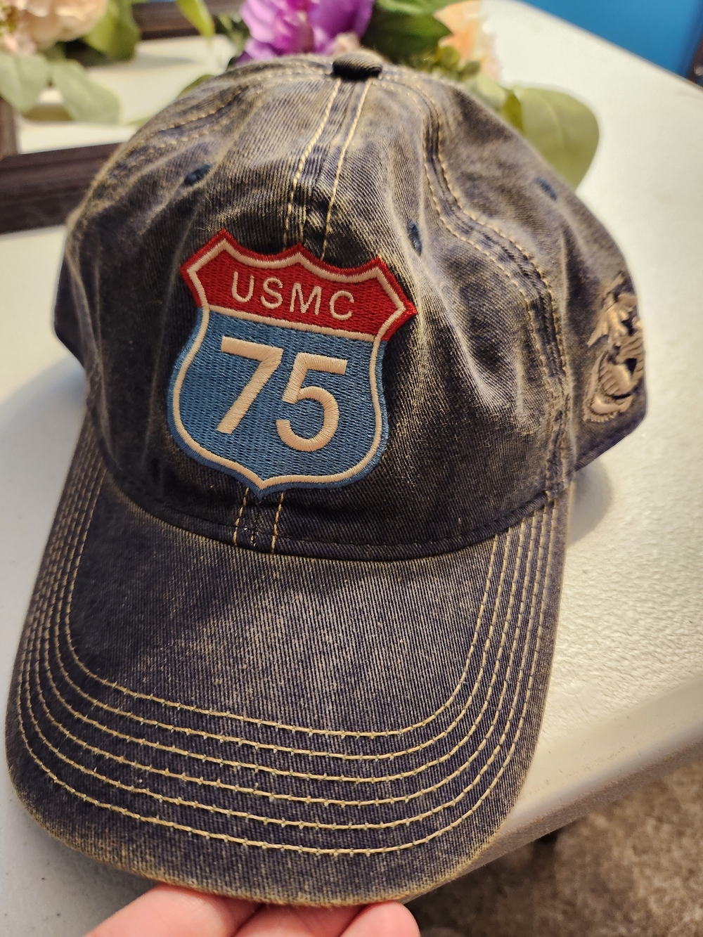 USMC 75 Classic Distressed Navy Cotton Cap